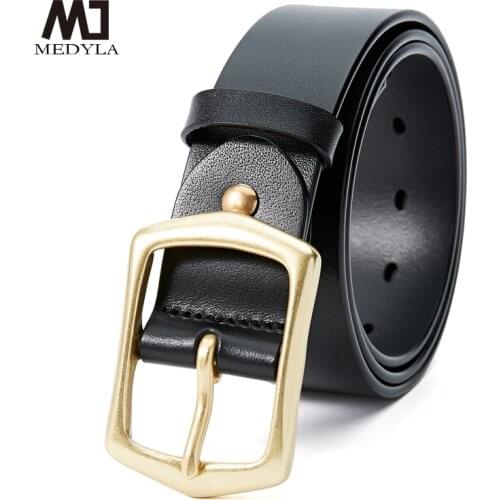MEDYLA Top Cow Genuine Leather Belt For Men Luxury Designer High Quality Fashion Style Vintage Copper Buckle Cowboy Male Belt