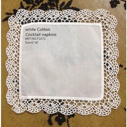 Set of 120 Fashion Cocktail Napkins Venice lace Trim Style White Cotton Coaster/ Cocktail Napkin 6"X6"inch Party Supplies
