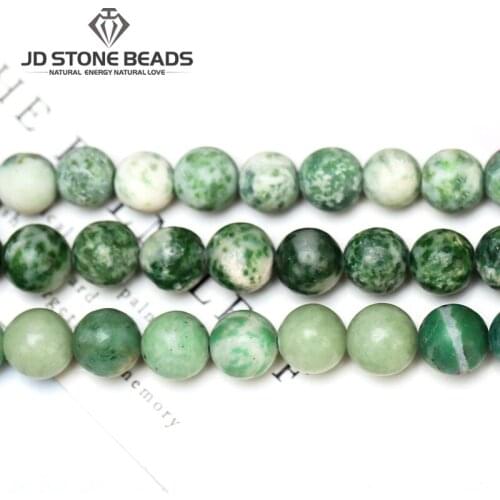 Natural Green Dots Beads Matte Green Stone Size 4 6 8 10mm Round Loose Beads China Factory Wholesale Price