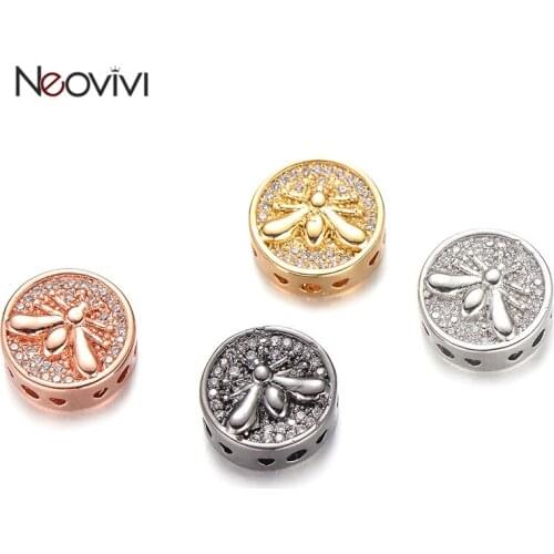 Neovivi Cute Animal Bee Charm Round Bead Micro Pave Zircon DIY Beads for Jewelry Making Girl Bracelet Women Handmade Accessories