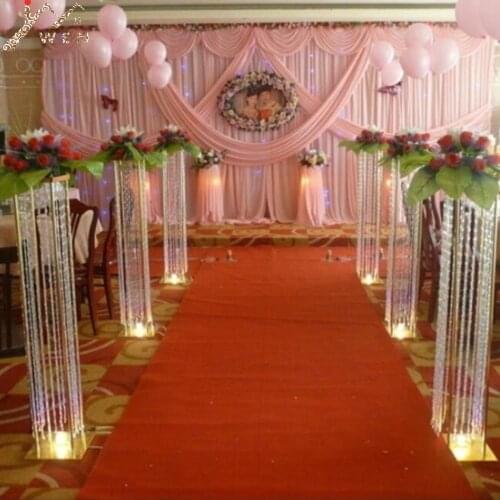 New style Flower Vase Gold Column Stand Acrylic Crystal Road Lead Wedding Centerpiece Flower Rack For Event Party Decoration