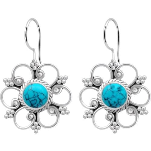 New Vintage Retro Flower Orchid Drop Earrings Inlaid Blue Stone Earrings Fashion Classic Dangle Earrings for Women Girls Gift