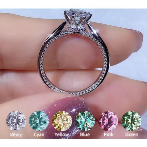 Wholesale Moissanite Diamond Ring 925 Silver Engagement Ring Classic Round cut for Womens Wedding Gift Size 6.5MM 1.0 Carat