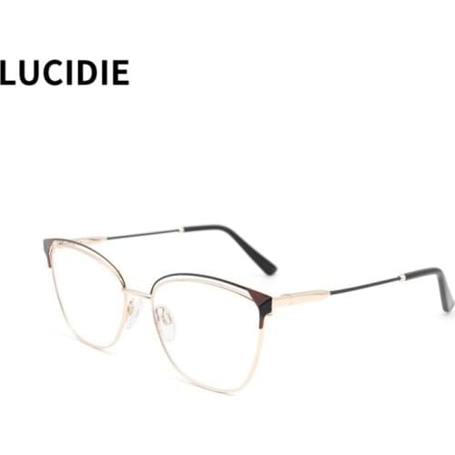 LUCIDIE Sexy Cat Eye Glasses Frame Women Fashion Brand Design Eyewear Clear Lens Metal Optical Eyeglasses Decoration Spectacles