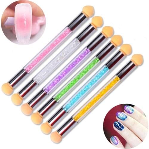 Hot 1 Pcs Double-ended Gradient Shading Pen Dotting Brush Sponge Head Rhinestone Handle Nail Art Brush Nail Art Painting Tool