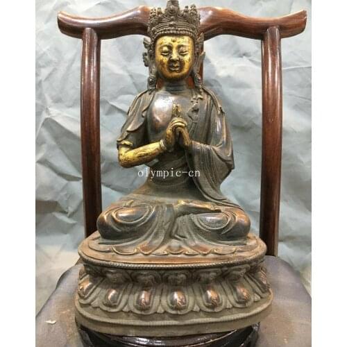 13''Pure red copper Lotus base seat buddhism Avalokitesvara Bodhisattva Guanyin