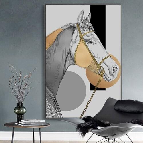 Modern Grey Horse HD Trendy Posters Canvas Wall Art Painting Print and Picture for Living Room Gallery Interior Home Decorative