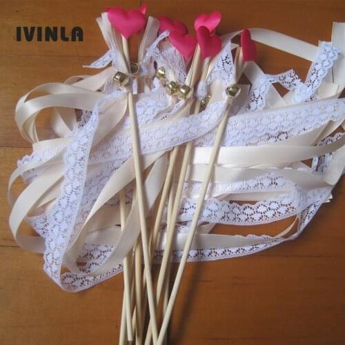 50pcs/lot Red Heart Wedding Wands With Lace For Wedding Decoration
