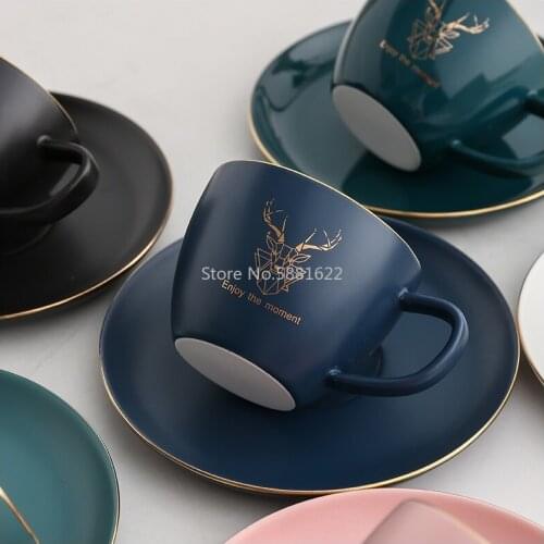Light Luxry Ceramic Coffee Set 220ml Cup Saucer and Spoon Set European Style Gold Painting