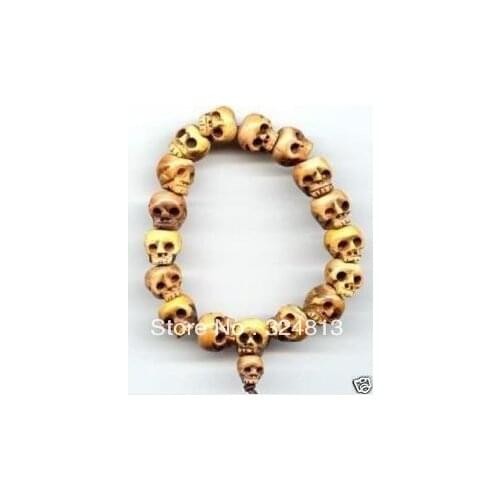 Tibetan Bone Carved skull Prayer Beads Bracelet