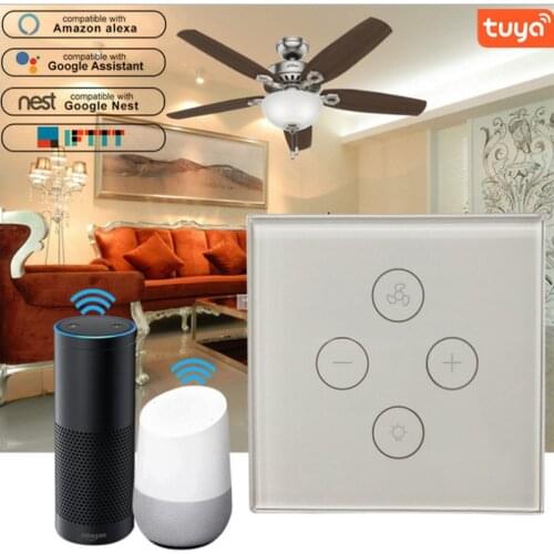 Smart Fan Lamp Switch Tuya 2.4G Wifi Voice remote control Speed regulation Ceiling fan light Wall touch Switch