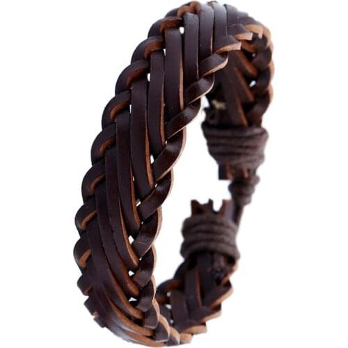 Vintage Wrap Weave Cuff Bangle Retro Brown Woven Rope Bracelet Men Leather Bracelets Women Jewelry Accessories