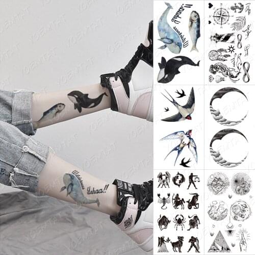 Waterproof Temporary Tattoo Sticker Whale Dolphin Swallow Scorpion Animal Moon Letter Flash Tatoo Child Kid Body Art Fake Tatto