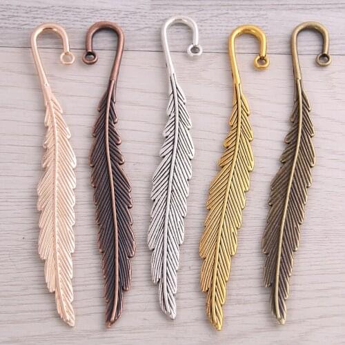 SWEET BELL 5pcs Big Size 14*116mm New Fashion Classics Wholesales Feather Shape Five Color Lead Free Metal Alloy Bookmark