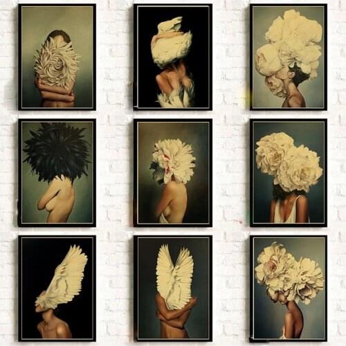 Flowers Feather Women Posters And Prints Modern Home Decorative Painting Art Wall Pictures For Living Room Decoration
