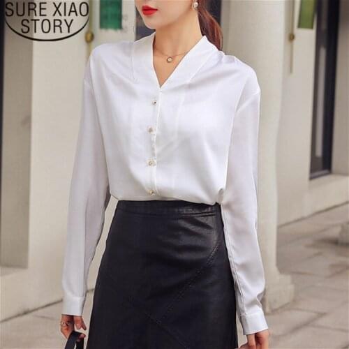 Blusas mujer de moda 2021 womens tops and blouses Rivet Solid Office Lady V-Neck women blouses long sleeve shirts 2151 50
