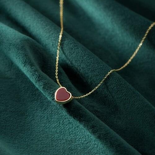 Modian New Arrive 925 Sterling Silver Red Lovely Hearts Pendant Necklace for Women Gold Color Necklace Fine Jewelry Accessories