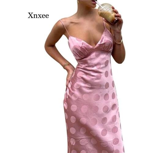 2021 Ladies Beach Party Dress Sexy Summer Suspenders V-Neck Halter Tight Dress Fashion Ladies Polka Dot Print Long Skirt