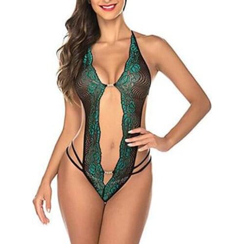 Womans Seductive See-through Sexy Lingerie Lace Embroidery Backless Sun-top Halter One-piece Sex Toy for Pleasantness