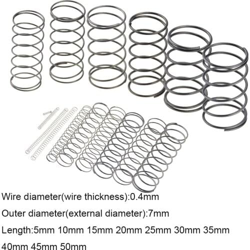 10PCS 0.4*7*5-50mm Spring Steel Small Compression Release Mechanical Return Spring Pressure Spring OD 7mm 0.4x7x5-50mm