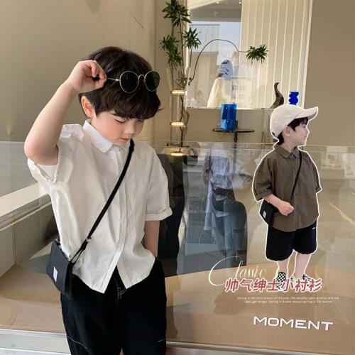 2021 Summer New Kids Clothing T Shirt 2-8Y Baby Boy Fashion Korean Handsome Lapel Solid Shirts Casual Shorts for Boy Clothes