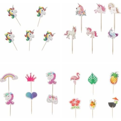 24pcs Unicorn Flamingo Cake Cupcake Toppers Picks Birthday Party Supplies Kids Baby Shower Decorations