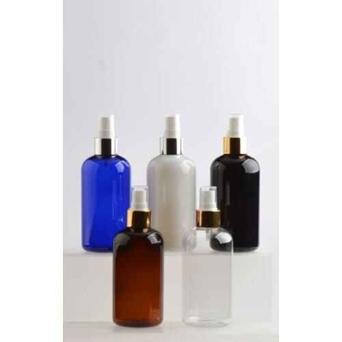 250ML Gold Aluminum Sprayer Pump Bottles PET Cosmetic Containers Plastic Perfume Bottle With Mist Sprayer 250cc Skin Care