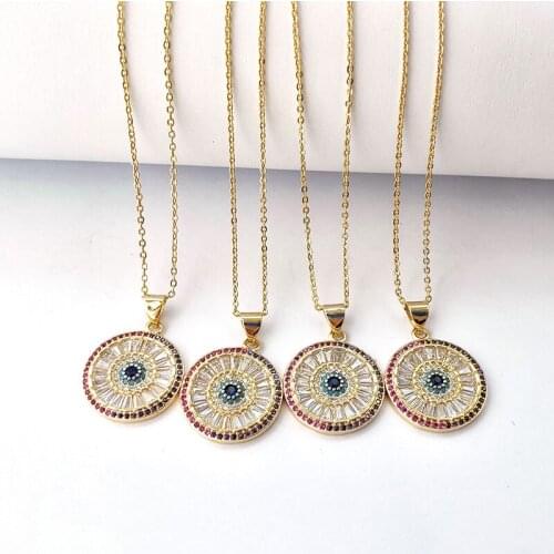 5 Pcs Rainbow CZ Micro Pave Round Eye Pendants Necklaces For Women Elegant charm necklace Women Jewelry NK439
