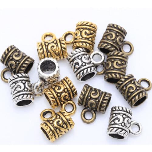 50pcs Tibetan Silver Big Hole Flower Bracelet Bails Pendant Connector Charms for Jewelry Making Diy Accessories Findings