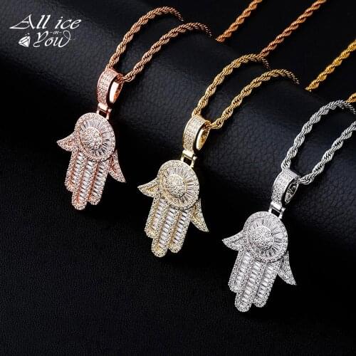 ALLICEONYOU New Silver Color Palm Iced Out Cubic Zircon The Hand Pendant&Necklace Hip Hop Fashion Jewelry For Women Gift