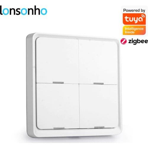 Lonsonho Tuya ZigBee Wireless Smart Scene Switch 4 Gang Scenario Switch Support Zigbee2mqtt Home Assistant Smart Home Automation
