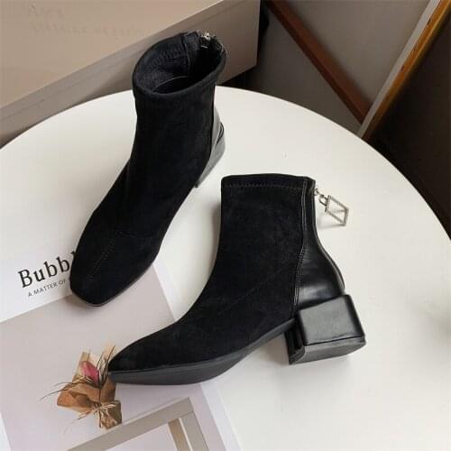Black Ankle Boots for Women Shoes Woman Autumn Winter Boots Women Camel Thick Heels Zipper Ladies Shoes Boots Bota Feminina