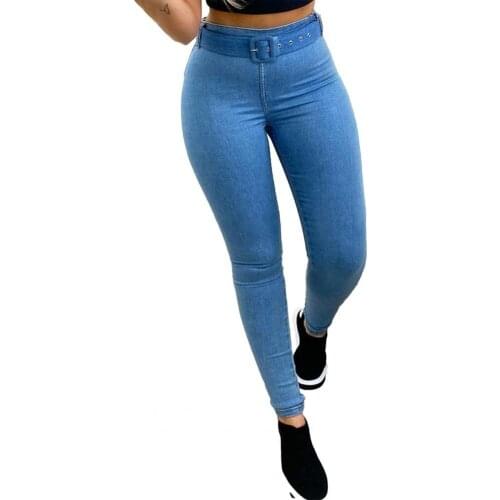 Women Pants Solid Color High Waist Ankle-Length Elastic Waist Removable Belt Pencil Pants High Waist Lady Jeans Streetwear 2021