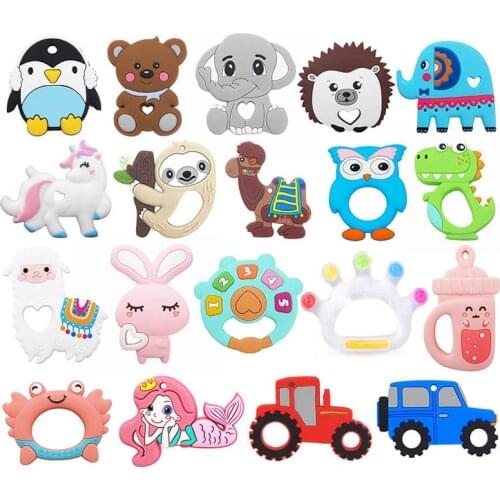 Chenkai 10PCS Silicone Koala Elephant Unicorn Dinosaur Teether DIY Baby Pacifier Dummy Teething Nursing Jewelry Toy Gift