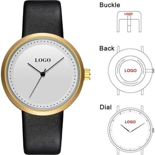 CL048 OEM Good Quality luxury Retail Waterproof Custom Logo Japan Movement Gold Leather watch