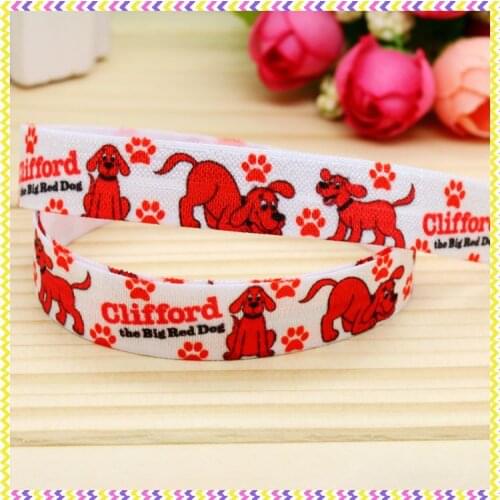 DHK 5/8'' 5yards Fold Elastic FOE big red dog printed headband headwear hair band diy decoration OEM Wholesale C137