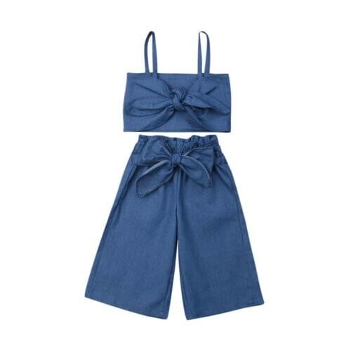 Boutique Girl Clothes 2PCS Infant Kid Baby Girl Clothes Sleeveless Denim Vest Tops+Pants Outfit Set
