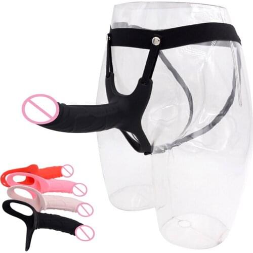 Wearable Hollow Dildo Penis Sleeve Extender Panties Strap on Penis Enlargement Vaginal Masturbator for Men Sex Toys Big Penis Up
