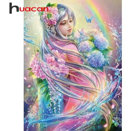Huacan 5d DIY Diamond Painting Fairy Full Square&Round Portrait Diamond Embroidery Decoration Home Art Kit