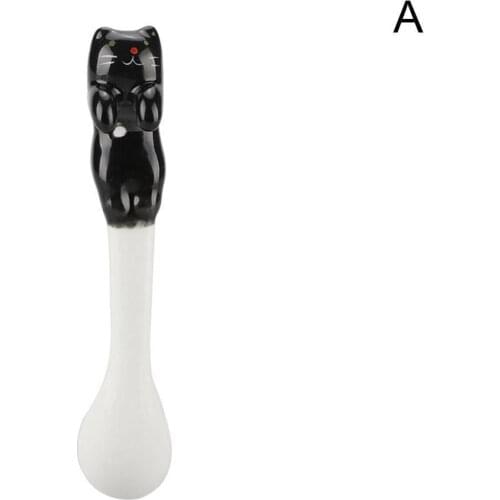 1pc Ceramic Cartoon Cute Cat Animal Spoon Hanging Coffee Animal Spoon Hanging Cream Unique Spoon Cartoon Flatware Dessert I Y4X5