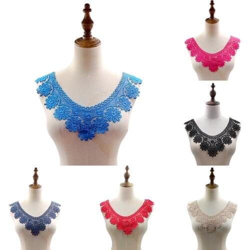 Hollow Out Applique Neckline Neckband Fake Collar Lace Embroidered Collar Solid Color Sewing Supplies Water Soluble Lace Collars