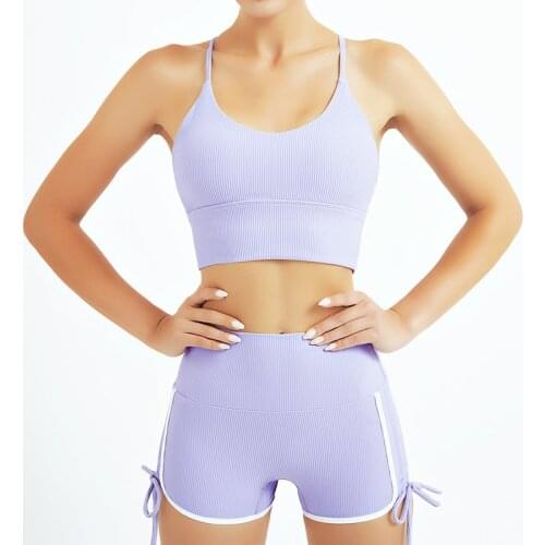 Summer Yoga Sets Women Fitness Suits 2 PC Backless Bra High Elastic Shorts Sportswear Side Straps Cosy Cycling Athletic Clothing