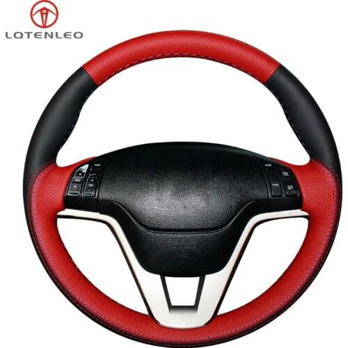 LQTENLEO Black Red Leather Hand-stitched Car Steering Wheel Cover For Honda CR-V CRV 2006-2012 Crossroad 2007