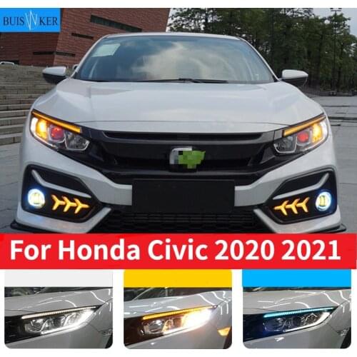 Blink LED Headlight Eyebrow Water Flowing Daytime Running Light DRL With Yellow Turn Signal Light For Honda Civic 2020 2021