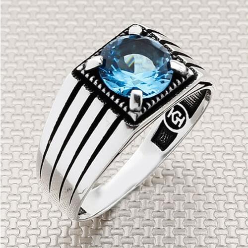 Plain 925 Sterling Silver Ring For Mens Natural Black Onyx Turquoise Red Green Zircon Stone Stamped Turkish Jewelry All sizes