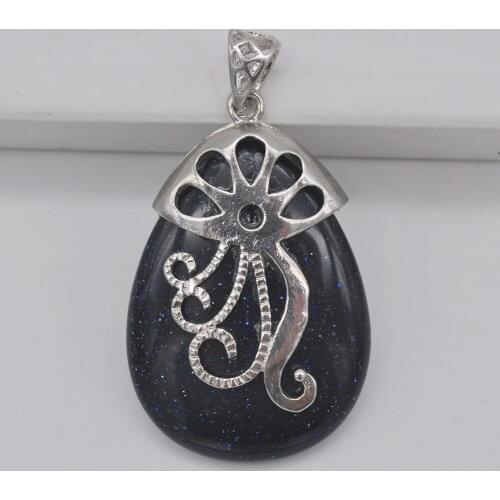 Natural Blue Sandstone Stone Bead GEM Pendant Jewelry For Gift WS611