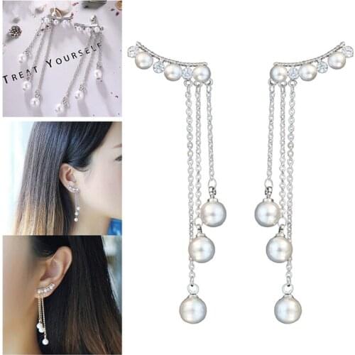 New Fashion Hyperbole Temperament Elegant Long Drop Earrings for Women Female Tassel Simulated Pearl Pendant Earrings