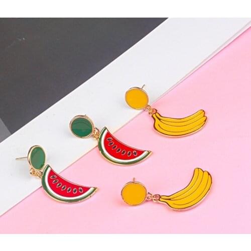 New Fashion Acrylic Fruit Drop Earring Sweet Watermelon Banana Dangle Earrings for Women Girl Jewelry Party Gift