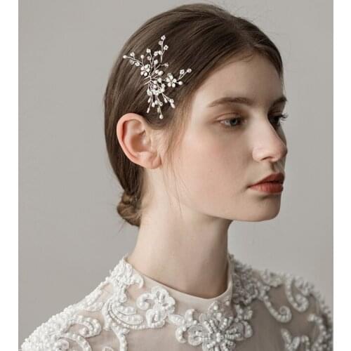 O357 Modern Silver crystal freshwater pearl hairpin bridal cathedral wedding headpiece fashion wedding hair jewelry