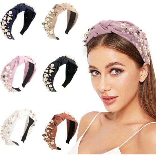 Cross Knot Hair Band for Women Girls Pearl Wide Headband Hair Accessories Elegant Hair Hoops Headwear Accesorios Para El Cabello